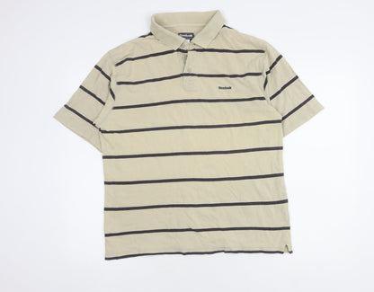 Reebok Men's Beige Striped Polo Shirt, Size L