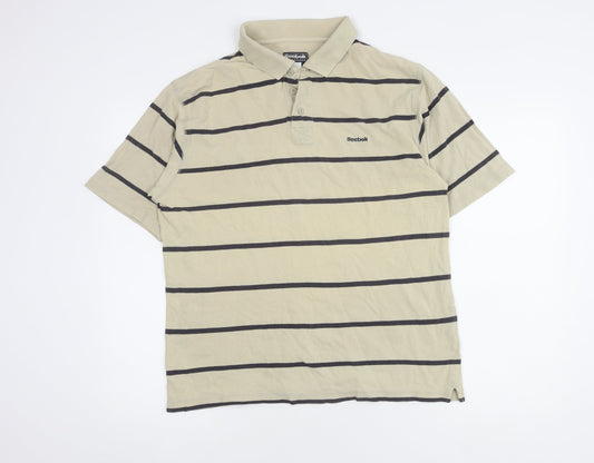 Reebok Men's Beige Striped Polo Shirt, Size L