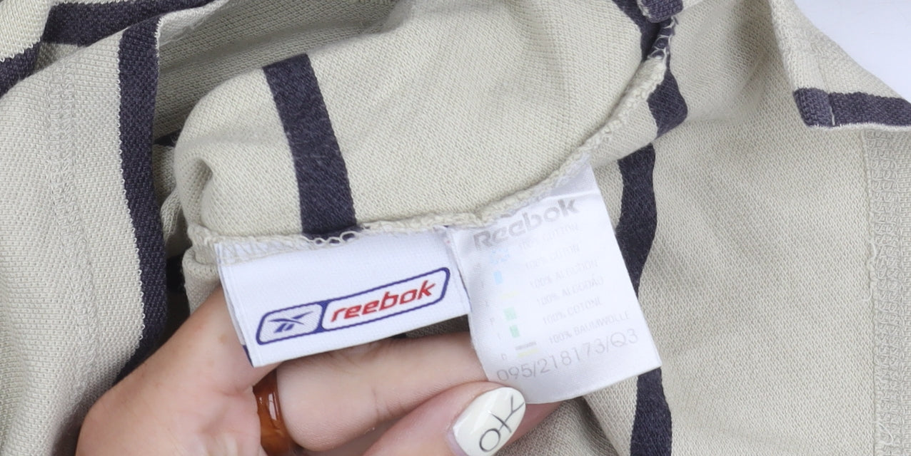 Reebok Men's Beige Striped Polo Shirt, Size L