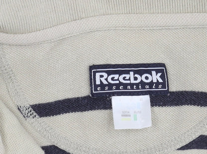 Reebok Men's Beige Striped Polo Shirt, Size L
