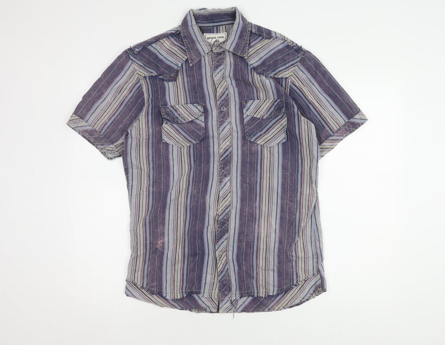 Brave Soul Men's Multicoloured Striped Shirt, Size L