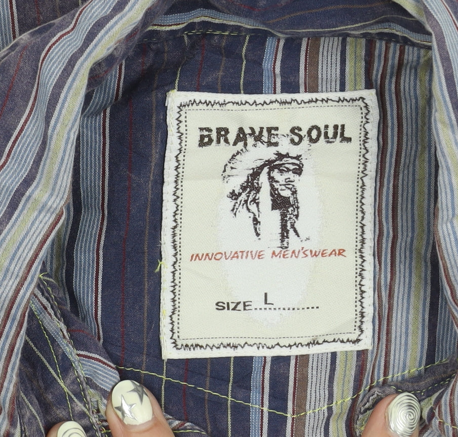 Brave Soul Men's Multicoloured Striped Shirt, Size L