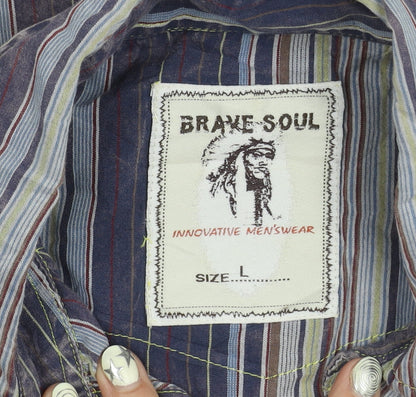 Brave Soul Men's Multicoloured Striped Shirt, Size L