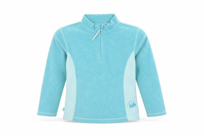 Front view of Mountain Life boys’ blue fleece 1/4 zip jacket, 7-8 years