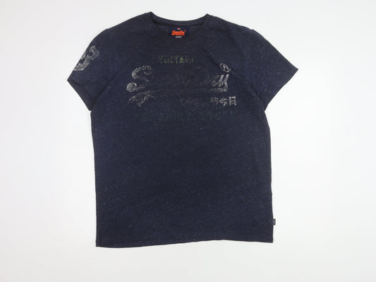 SuperDry Men's Blue Vintage T-Shirt, Size L, Graphic Crew Neck