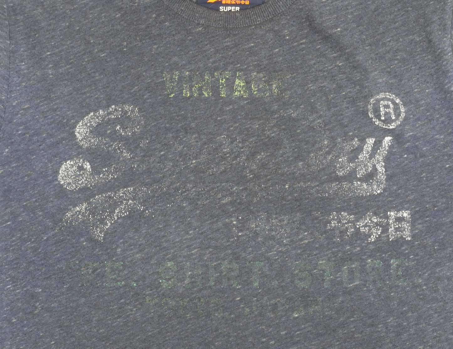 SuperDry Men's Blue Vintage T-Shirt, Size L, Graphic Crew Neck