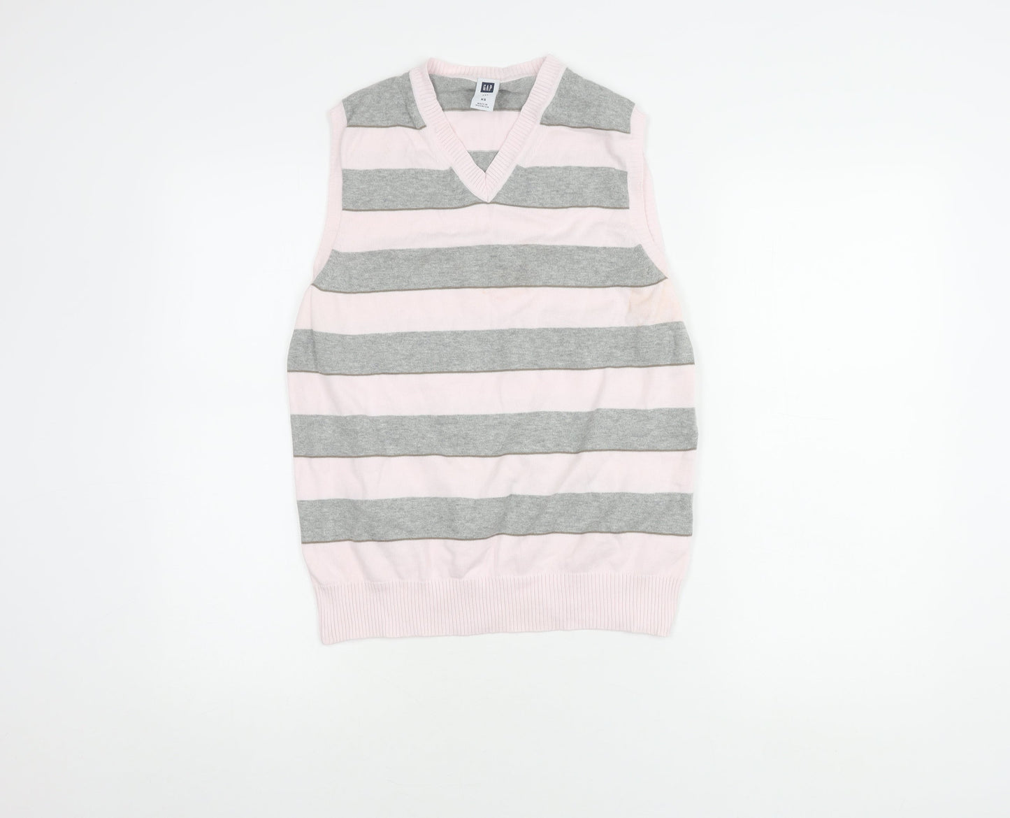 Gap Women's Pink/Grey Striped V-Neck Vest XS