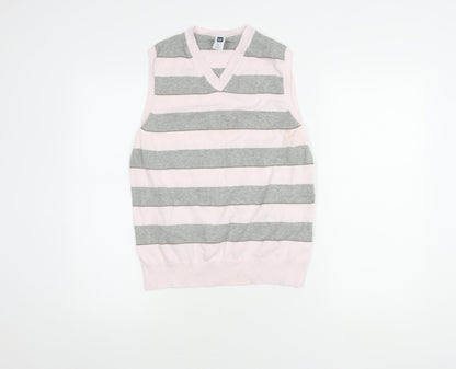 Gap Women's Pink/Grey Striped V-Neck Vest XS