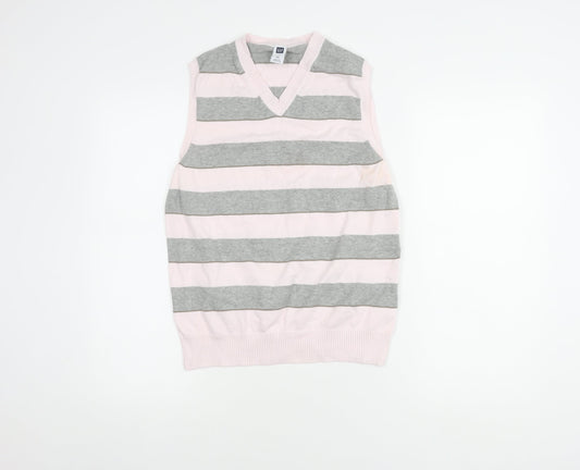 Gap Women's Pink/Grey Striped V-Neck Vest XS