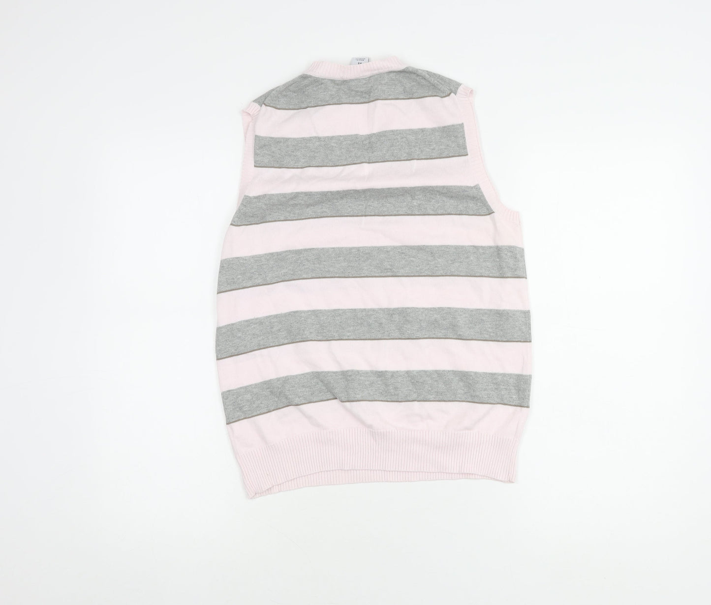 Gap Women's Pink/Grey Striped V-Neck Vest XS