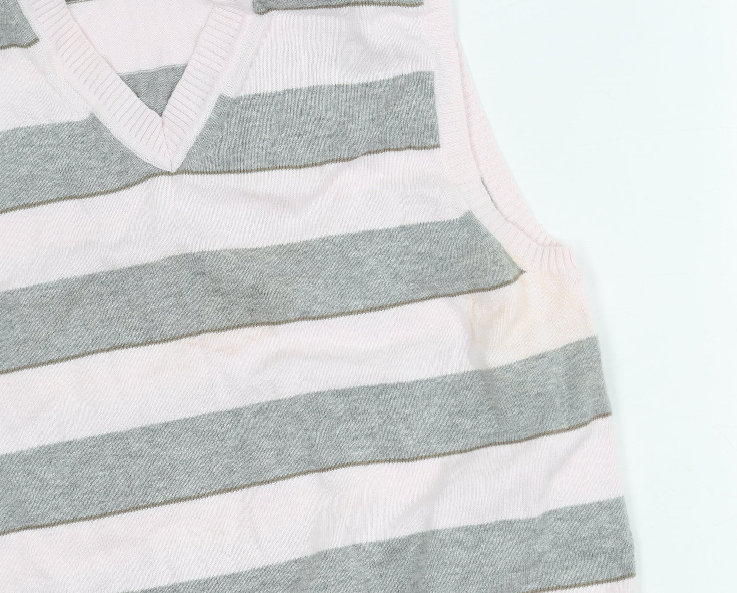 Gap Women's Pink/Grey Striped V-Neck Vest XS