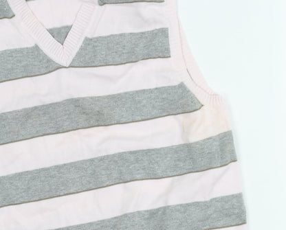 Gap Women's Pink/Grey Striped V-Neck Vest XS