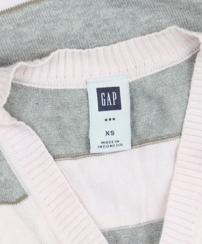 Gap Women's Pink/Grey Striped V-Neck Vest XS