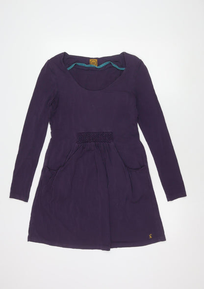 Joules Women's Purple Cotton Dress, Size 12, Scoop Neck