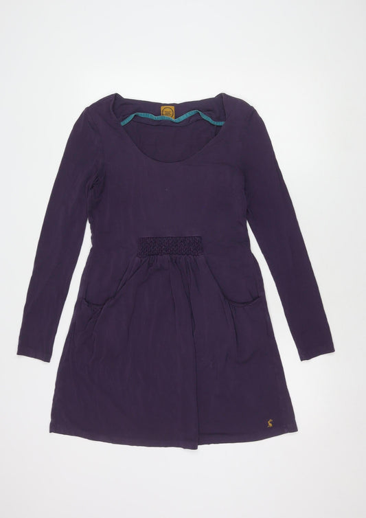 Joules Women's Purple Cotton Dress, Size 12, Scoop Neck