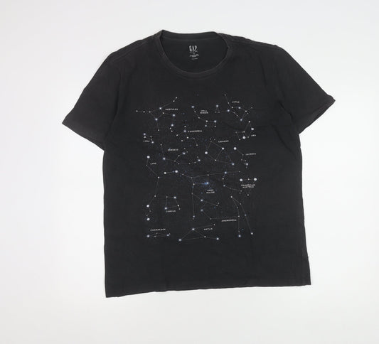 GAP Unisex Black Cotton Crew Neck Space T-Shirt, M