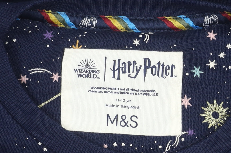 M&S Girls Blue Harry Potter Sweatshirt, 11-12 Years, Embroidered