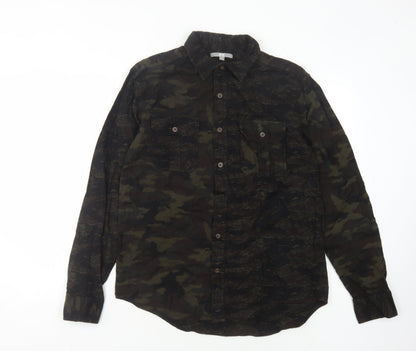 Uniqlo Men's Green Camouflage Button-Up Shirt M