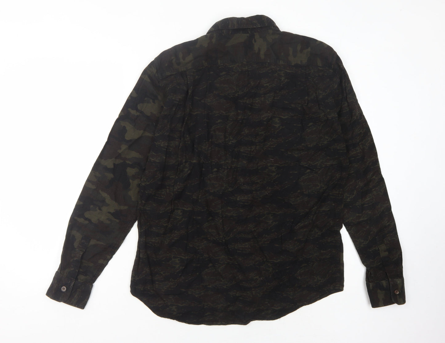 Uniqlo Men's Green Camouflage Button-Up Shirt M
