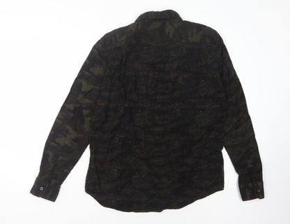 Uniqlo Men's Green Camouflage Button-Up Shirt M