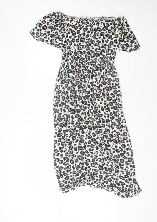 Next Women's Animal Print Off Shoulder Midi Dress Size 8