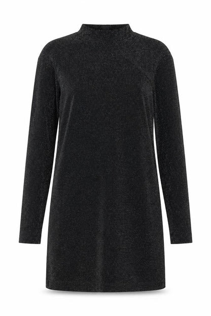 Monki Women's Black Glitter Dress L High Neck