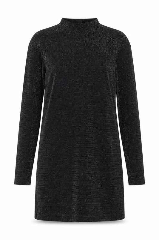 Monki Women's Black Glitter Dress L High Neck