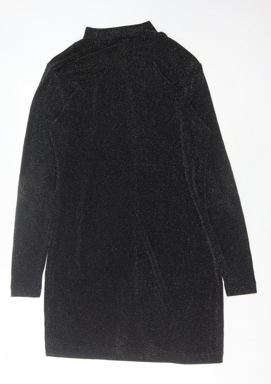 Monki Women's Black Glitter Dress L High Neck