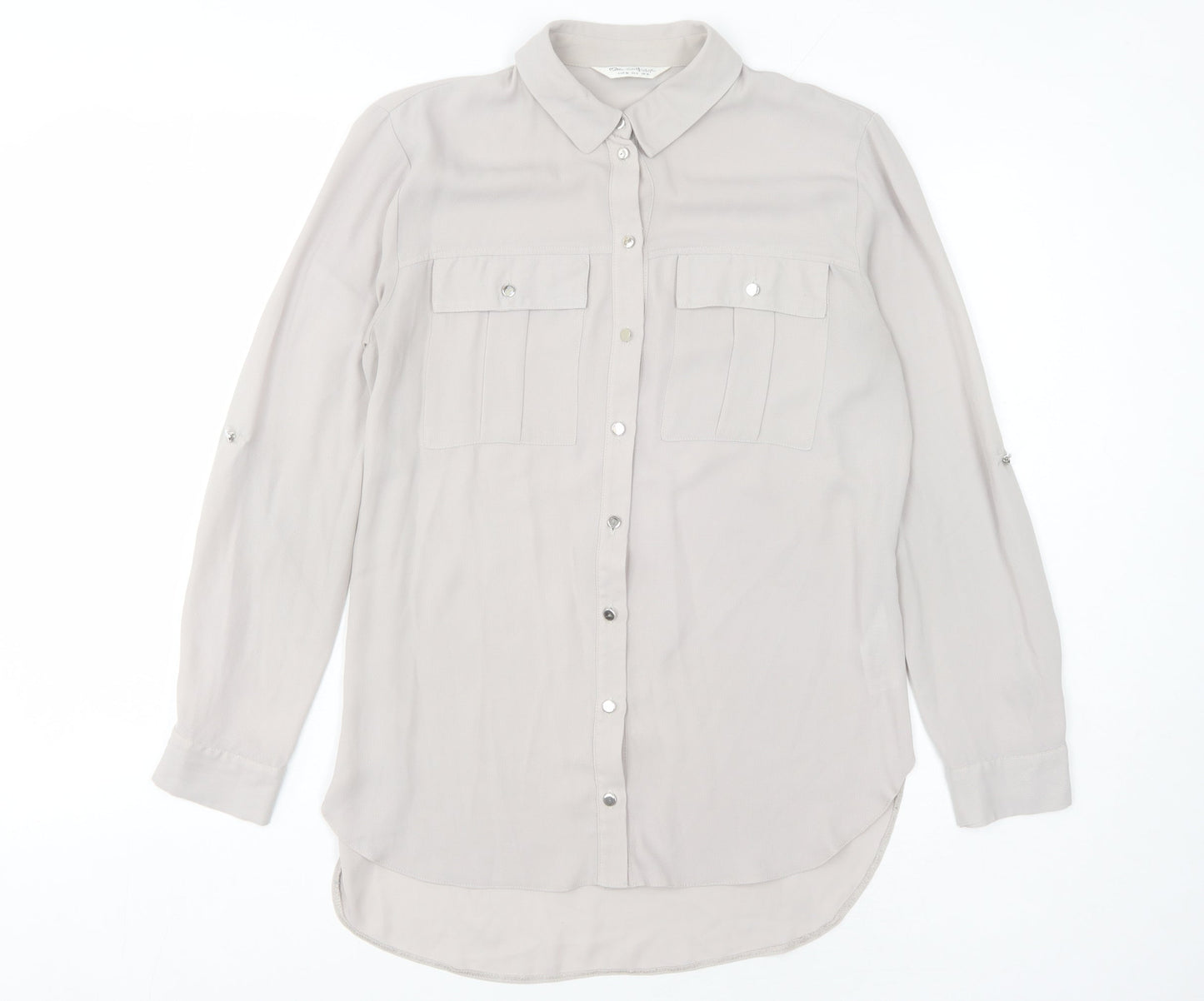 Womens UK Size 10 Miss Selfridge Grey Basic Button-Up