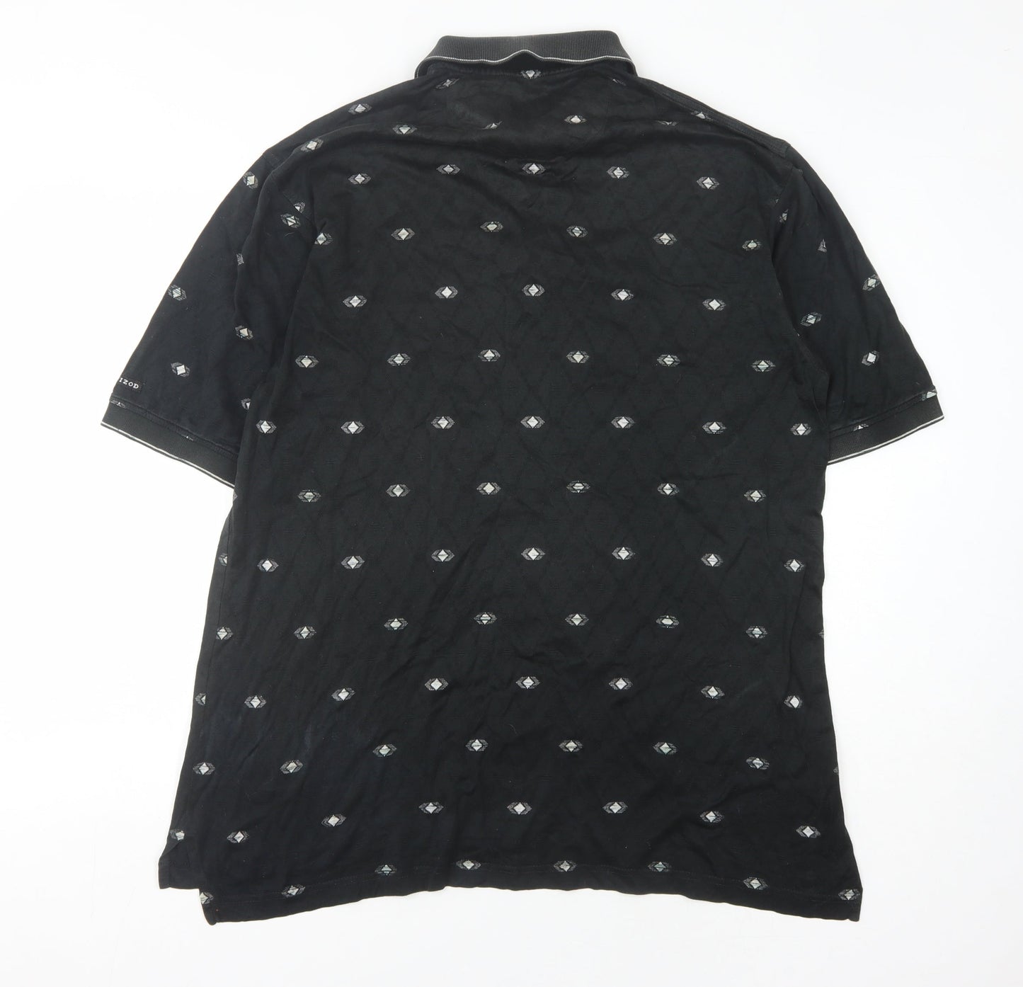 Izod Mens Black Argyle Polo Shirt Size M Short Sleeve