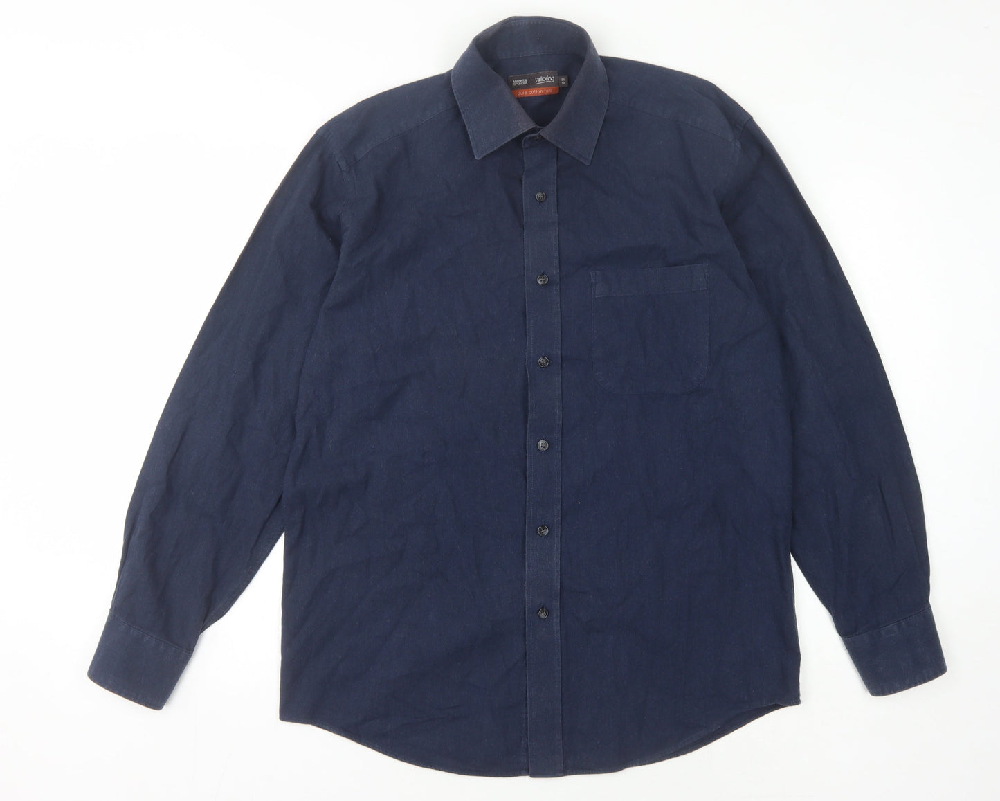 Marks and Spencer Men's Blue Twill Long Sleeve Shirt