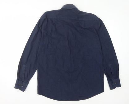 Marks and Spencer Men's Blue Twill Long Sleeve Shirt