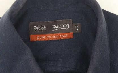 Marks and Spencer Men's Blue Twill Long Sleeve Shirt