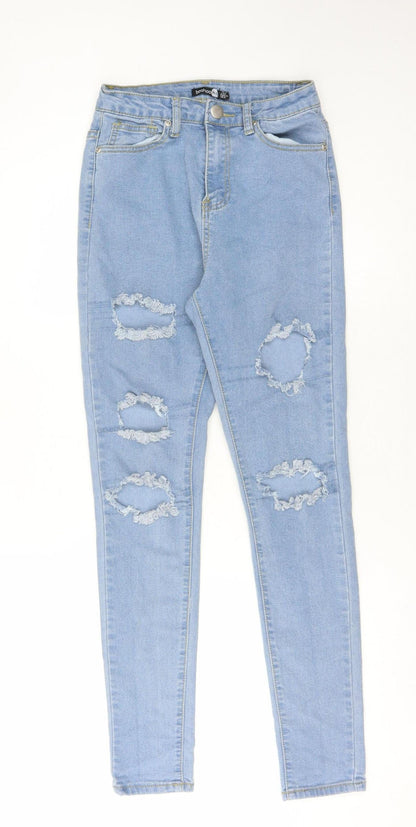 Boohoo Women's Blue Skinny Jeans Size 6 Distressed