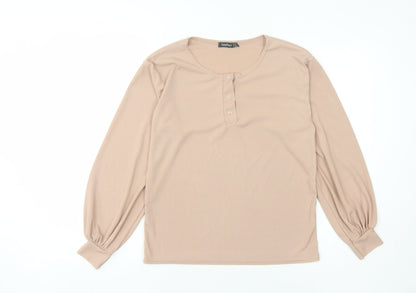 Boohoo Women's Beige Long Sleeve Henley T-Shirt