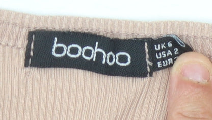 Boohoo Women's Beige Long Sleeve Henley T-Shirt