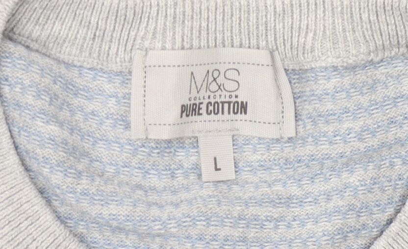 Marks and Spencer Men's Grey L Cotton Pullover Jumper