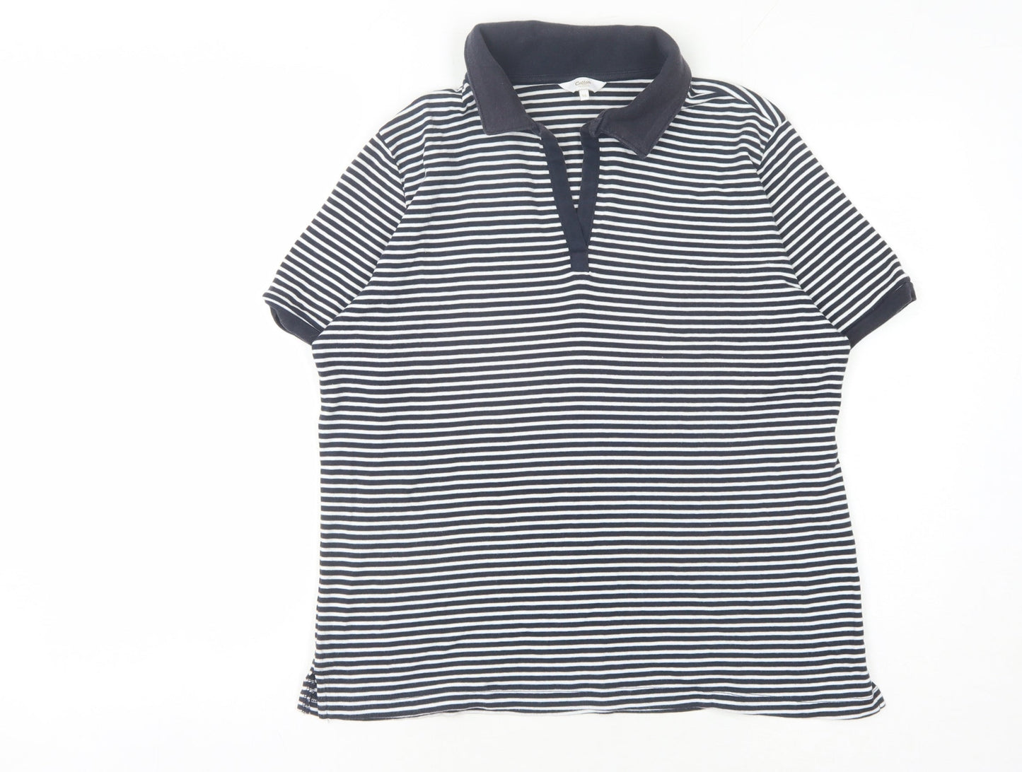 Cotton Traders Women's Blue Striped Polo Size 16