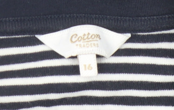 Cotton Traders Women's Blue Striped Polo Size 16