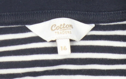 Cotton Traders Women's Blue Striped Polo Size 16