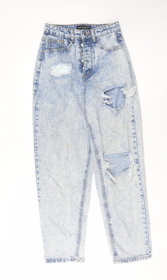 PrettyLittleThing Women's Blue Acid Wash Mom Jeans, Size 6