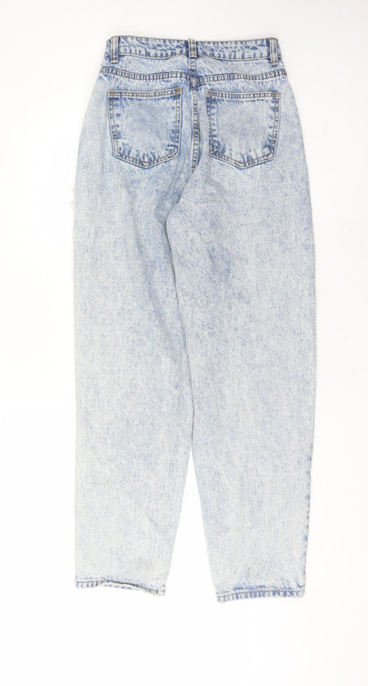 PrettyLittleThing Women's Blue Acid Wash Mom Jeans, Size 6