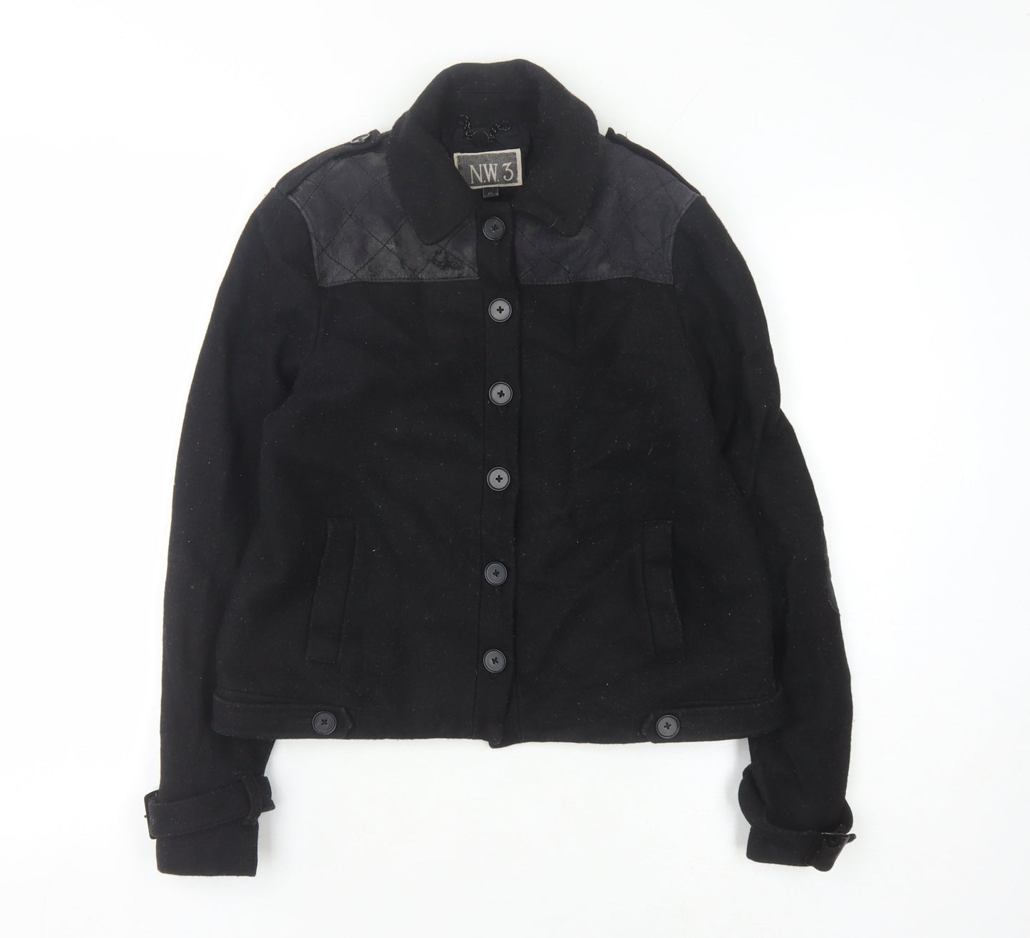 NW3 Women's Black Jacket Size 12 Wool Quilted