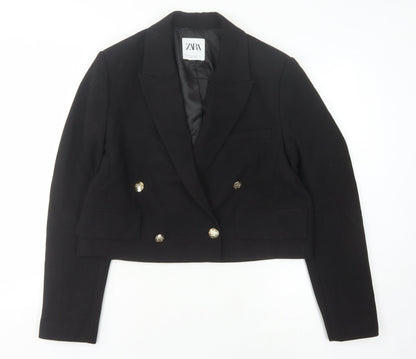 Zara Women's Black Double-Breasted Cropped Blazer, Size 12