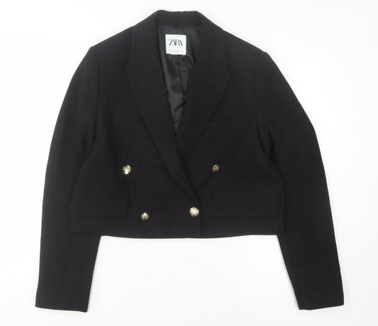 Zara Women's Black Double-Breasted Cropped Blazer, Size 12
