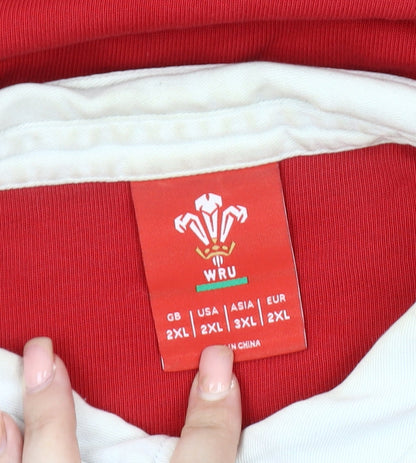 WRU Men's Red 2XL Rugby Polo Shirt