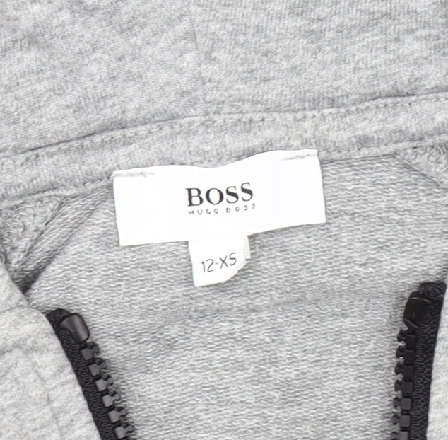 Hugo Boss Boys Grey Hooded Jacket XS - Casual Cotton Blend