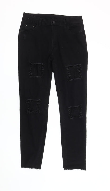 ROMWE Women's Black Skinny Jeans, Distressed, Size L