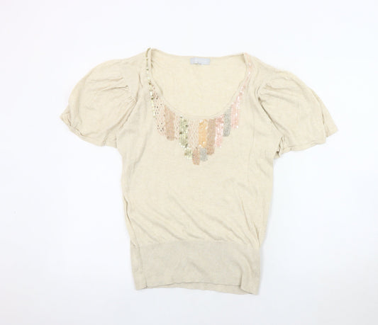 Debenhams Women's Beige Cotton Sequin Pullover Jumper