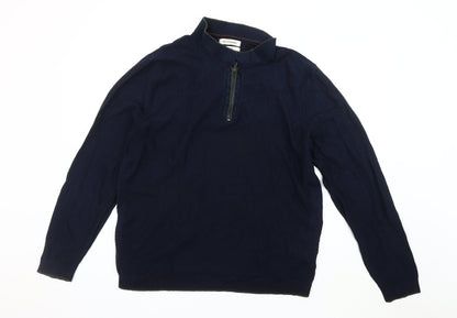 Marks and Spencer Men's Blue Full Zip Jumper - Size L